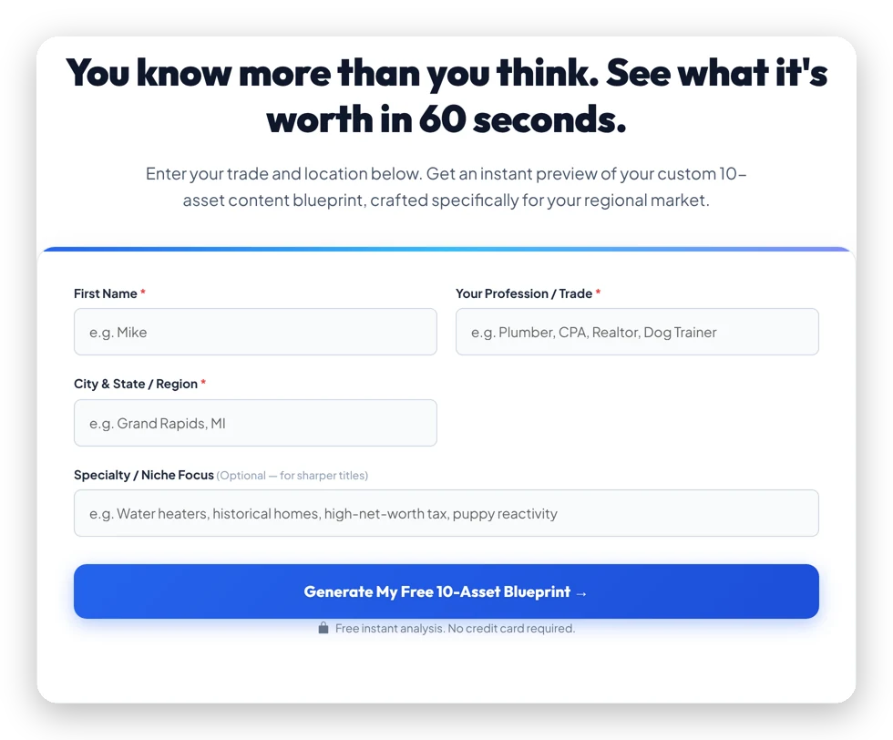 Free 60-Second AI Authority Analysis tool at Profit From What You Know