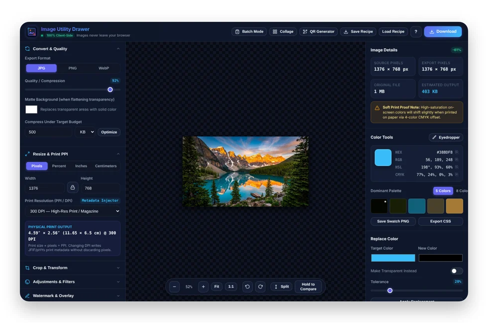 Image Utility Drawer, a free in-browser image tool